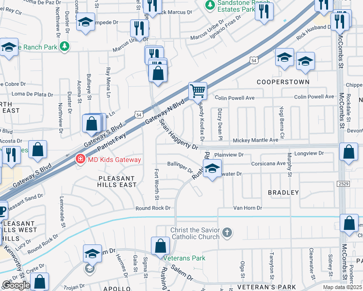 map of restaurants, bars, coffee shops, grocery stores, and more near 5201 Roger Maris Drive in El Paso