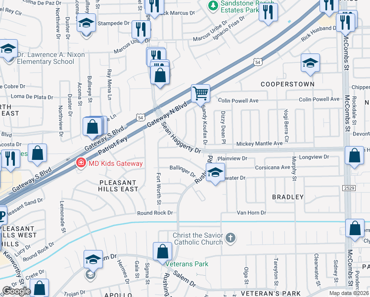 map of restaurants, bars, coffee shops, grocery stores, and more near 5201 Roger Maris Drive in El Paso