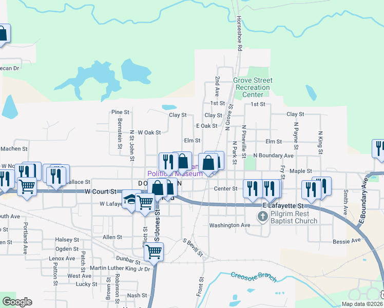 map of restaurants, bars, coffee shops, grocery stores, and more near 305 North Laurel Street in Winnfield