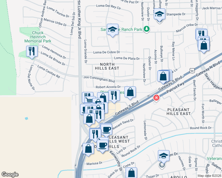 map of restaurants, bars, coffee shops, grocery stores, and more near 10884 Loma Corta Place in El Paso