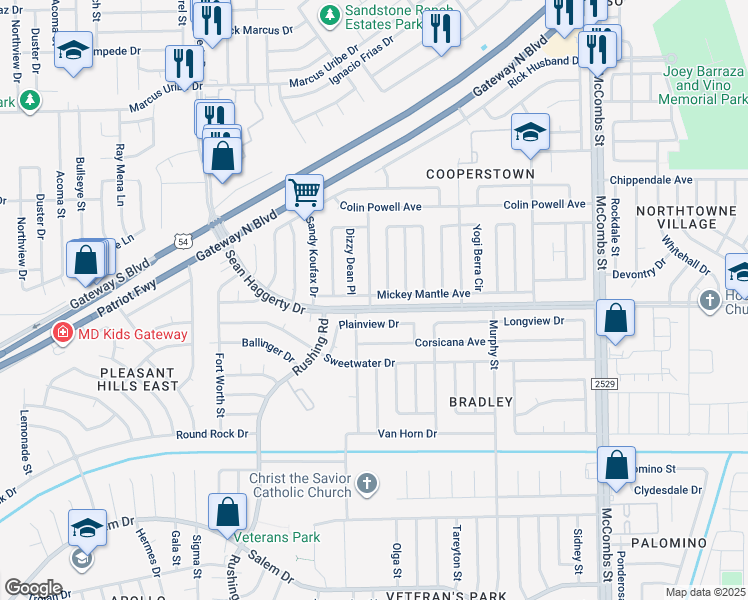 map of restaurants, bars, coffee shops, grocery stores, and more near 5400 Mickey Mantle Avenue in El Paso