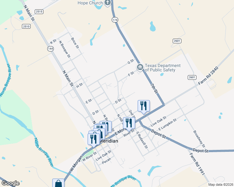 map of restaurants, bars, coffee shops, grocery stores, and more near 418 F Street in Meridian