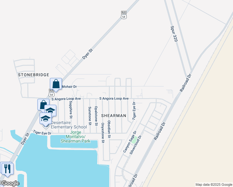 map of restaurants, bars, coffee shops, grocery stores, and more near 12412 Desert View Drive in El Paso