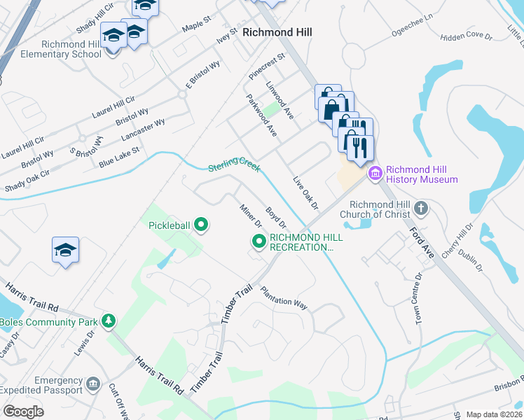 map of restaurants, bars, coffee shops, grocery stores, and more near 175 Boyd Drive in Richmond Hill
