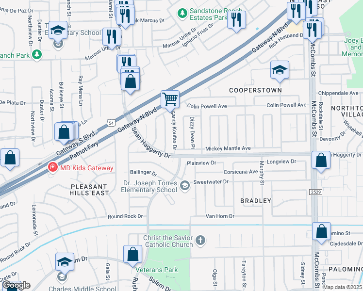 map of restaurants, bars, coffee shops, grocery stores, and more near 10905 Willie Mays Drive in El Paso
