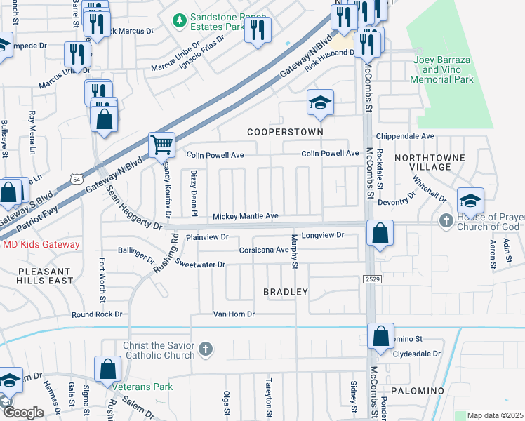 map of restaurants, bars, coffee shops, grocery stores, and more near 10901 Yogi Berra Circle in El Paso