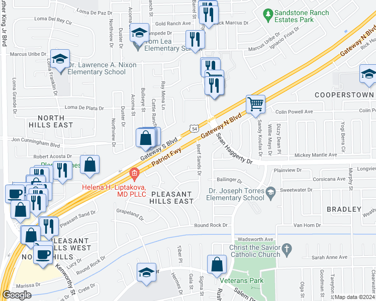 map of restaurants, bars, coffee shops, grocery stores, and more near 5053 Silver Sands Avenue in El Paso