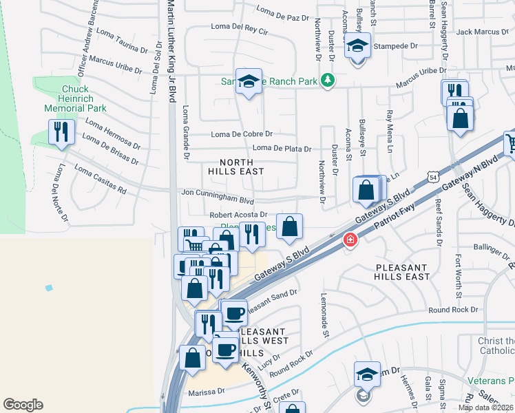map of restaurants, bars, coffee shops, grocery stores, and more near 10884 Loma Corta Place in El Paso