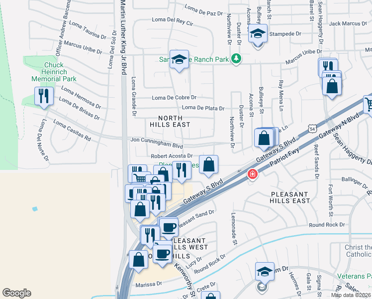 map of restaurants, bars, coffee shops, grocery stores, and more near 10884 Loma Corta Place in El Paso