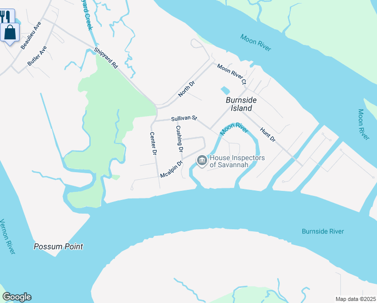 map of restaurants, bars, coffee shops, grocery stores, and more near 49 Vista Point Drive in Savannah