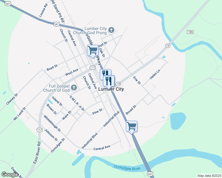 map of restaurants, bars, coffee shops, grocery stores, and more near in Lumber City