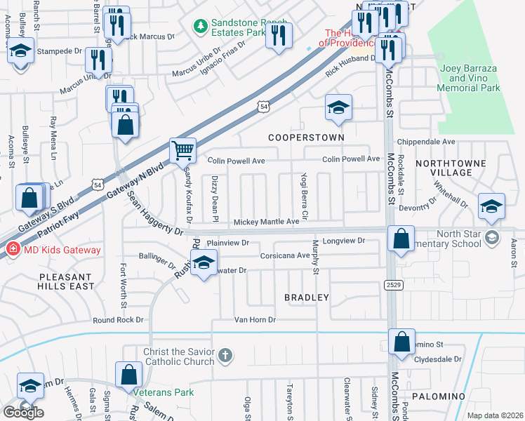 map of restaurants, bars, coffee shops, grocery stores, and more near 10901 Casey Stengel Place in El Paso