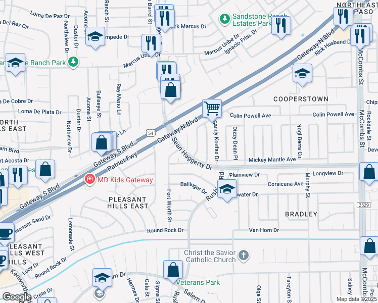 map of restaurants, bars, coffee shops, grocery stores, and more near 5200 Lou Brock Place in El Paso