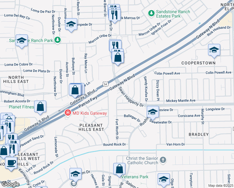 map of restaurants, bars, coffee shops, grocery stores, and more near 10916 Fort Worth Street in El Paso