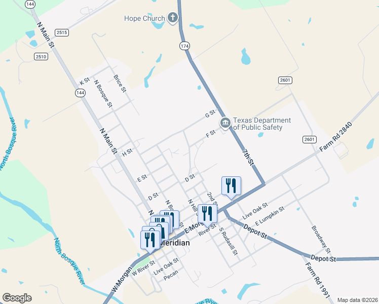 map of restaurants, bars, coffee shops, grocery stores, and more near 418 F Street in Meridian