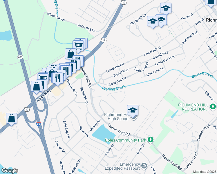 map of restaurants, bars, coffee shops, grocery stores, and more near 176 Shady Oak Circle in Richmond Hill