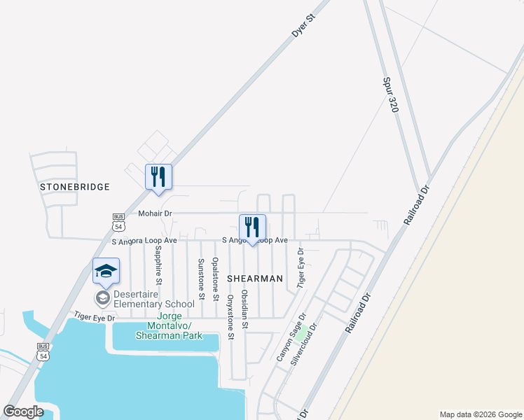 map of restaurants, bars, coffee shops, grocery stores, and more near 10910 Desert View Drive in El Paso