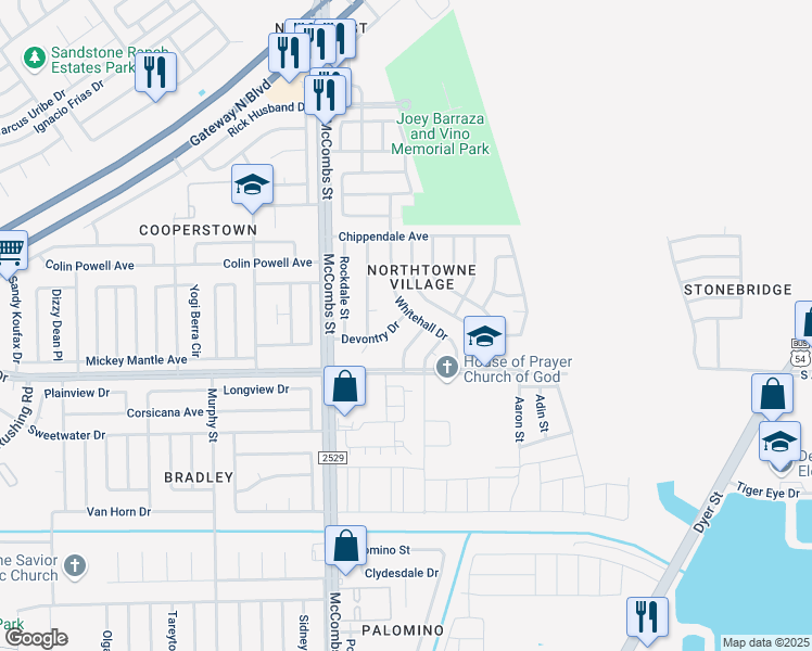 map of restaurants, bars, coffee shops, grocery stores, and more near 11012 Whitehall Drive in El Paso