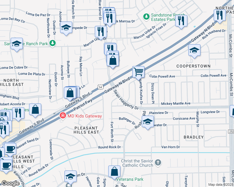 map of restaurants, bars, coffee shops, grocery stores, and more near 5000 Sean Haggerty Drive in El Paso