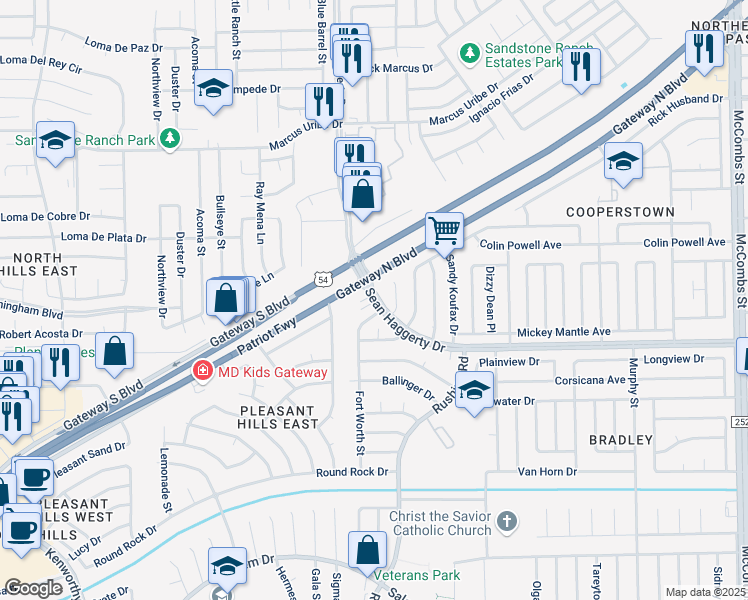 map of restaurants, bars, coffee shops, grocery stores, and more near 5000 Sean Haggerty Drive in El Paso