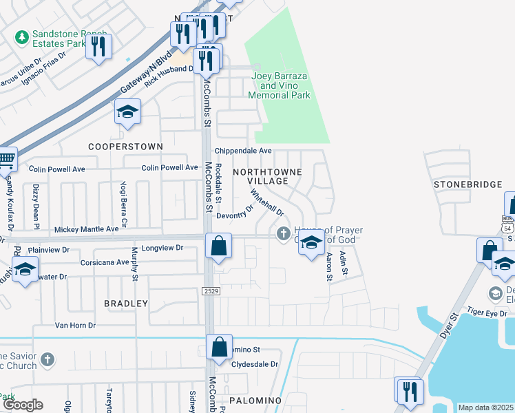 map of restaurants, bars, coffee shops, grocery stores, and more near 11012 Whitehall Drive in El Paso