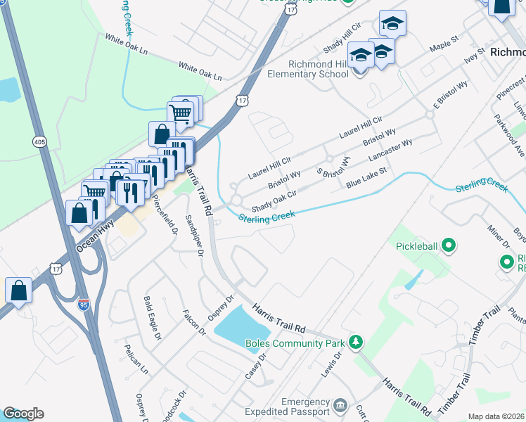 map of restaurants, bars, coffee shops, grocery stores, and more near 206 Shady Oak Circle in Richmond Hill