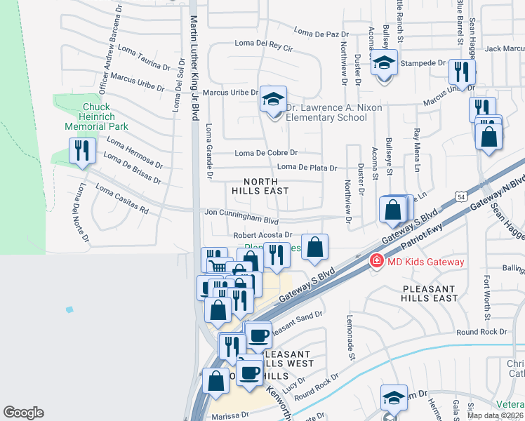 map of restaurants, bars, coffee shops, grocery stores, and more near 10928 Loma Alta Place in El Paso
