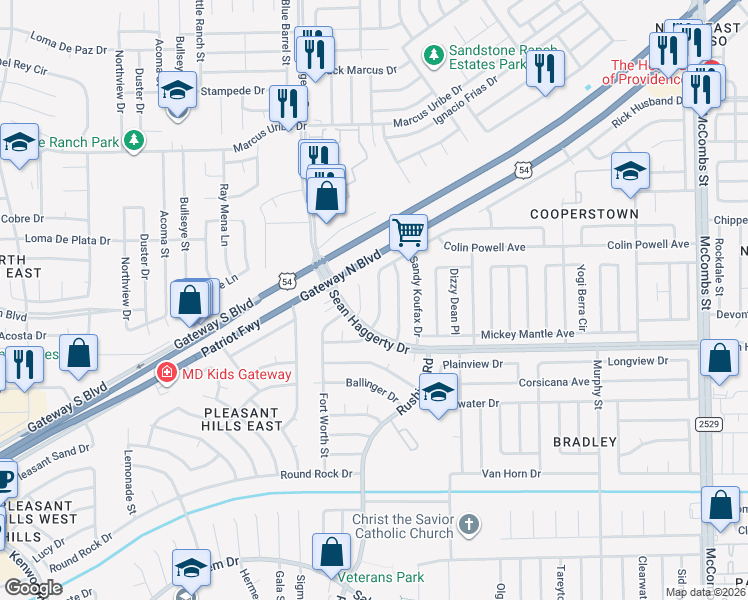 map of restaurants, bars, coffee shops, grocery stores, and more near 5228 Lou Brock Place in El Paso