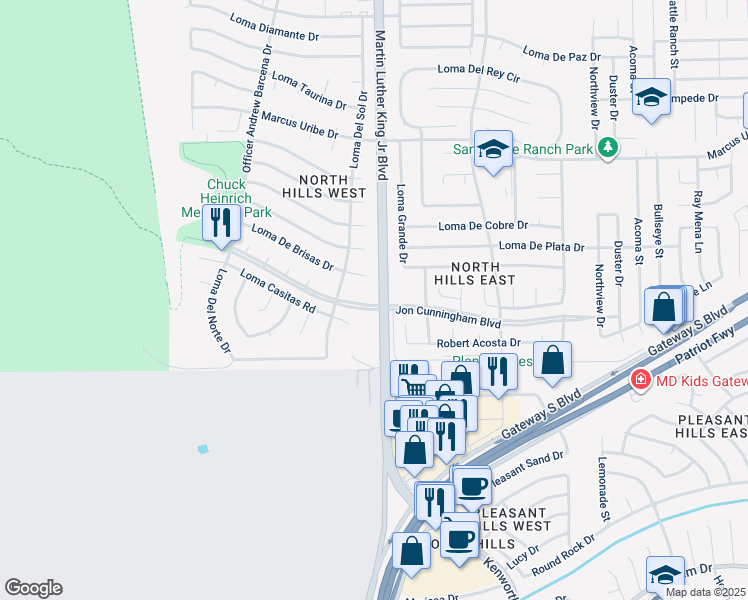 map of restaurants, bars, coffee shops, grocery stores, and more near 537 Martin Luther King Junior Boulevard in El Paso