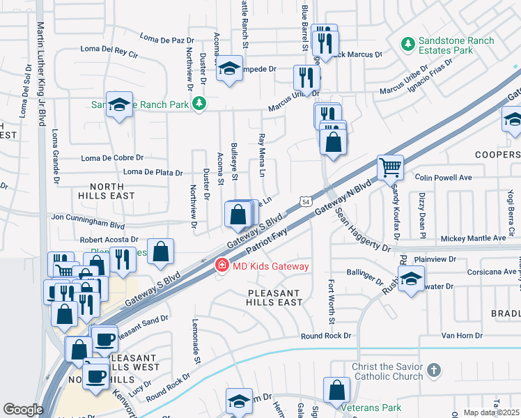 map of restaurants, bars, coffee shops, grocery stores, and more near 4940 Cattle Lane in El Paso
