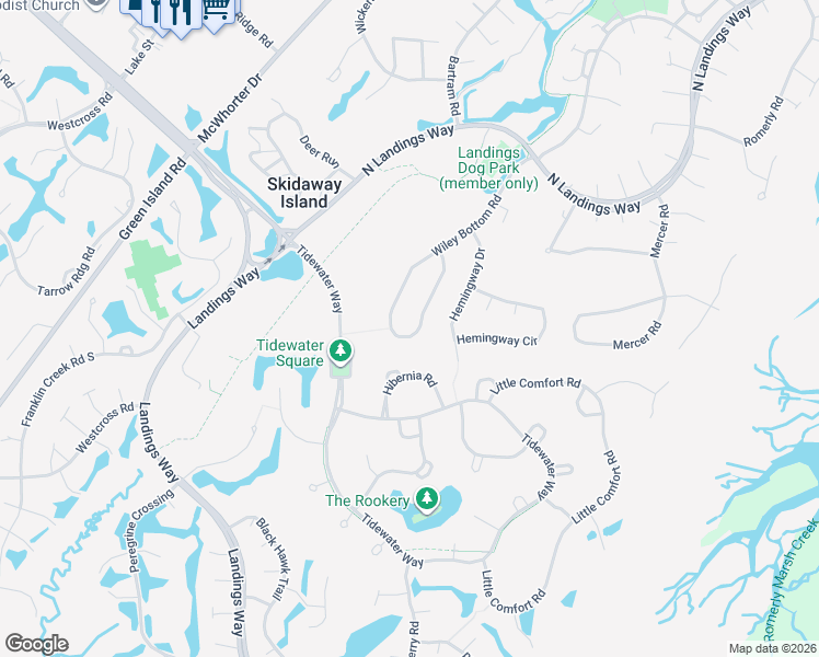 map of restaurants, bars, coffee shops, grocery stores, and more near 215 Wiley Bottom Road in Savannah