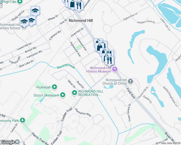 map of restaurants, bars, coffee shops, grocery stores, and more near 130 Live Oak Drive in Richmond Hill