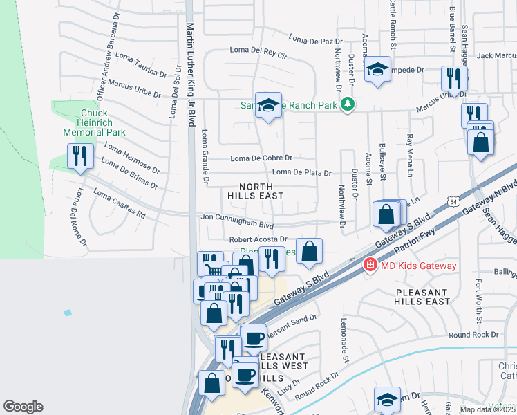 map of restaurants, bars, coffee shops, grocery stores, and more near 10928 Loma Alta Place in El Paso