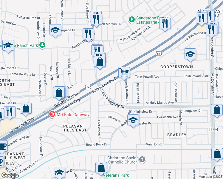 map of restaurants, bars, coffee shops, grocery stores, and more near 5228 Lou Brock Pl in El Paso