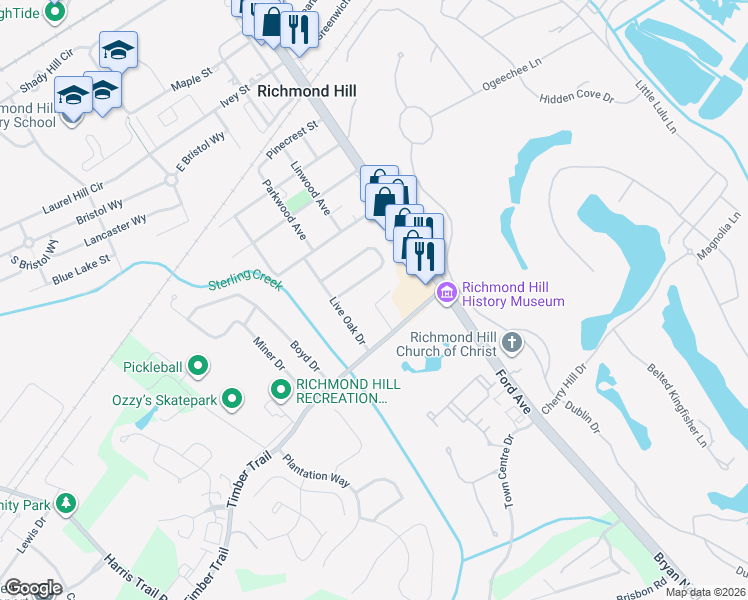 map of restaurants, bars, coffee shops, grocery stores, and more near 114 Port Drive in Richmond Hill