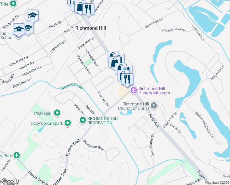 map of restaurants, bars, coffee shops, grocery stores, and more near 114 Port Drive in Richmond Hill