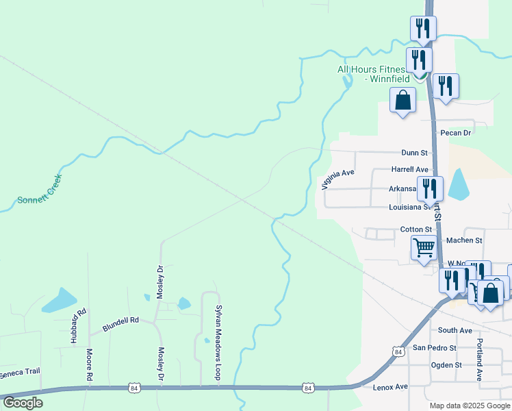 map of restaurants, bars, coffee shops, grocery stores, and more near 463 Mosley Drive in Winnfield