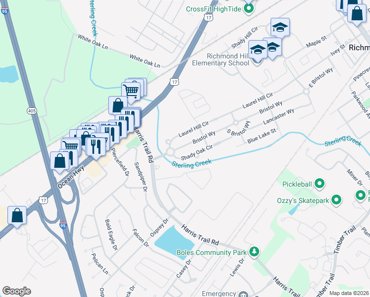 map of restaurants, bars, coffee shops, grocery stores, and more near 211 Shady Oak Circle in Richmond Hill