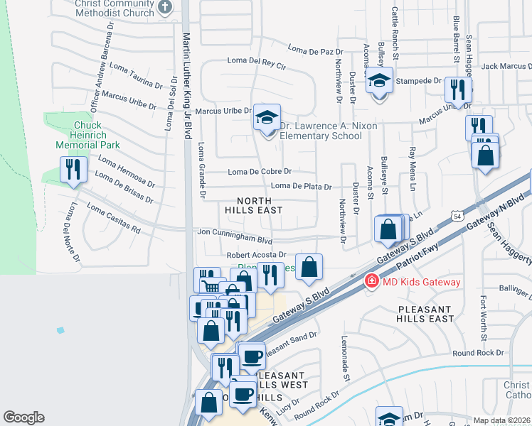 map of restaurants, bars, coffee shops, grocery stores, and more near 10928 Loma Alta Place in El Paso