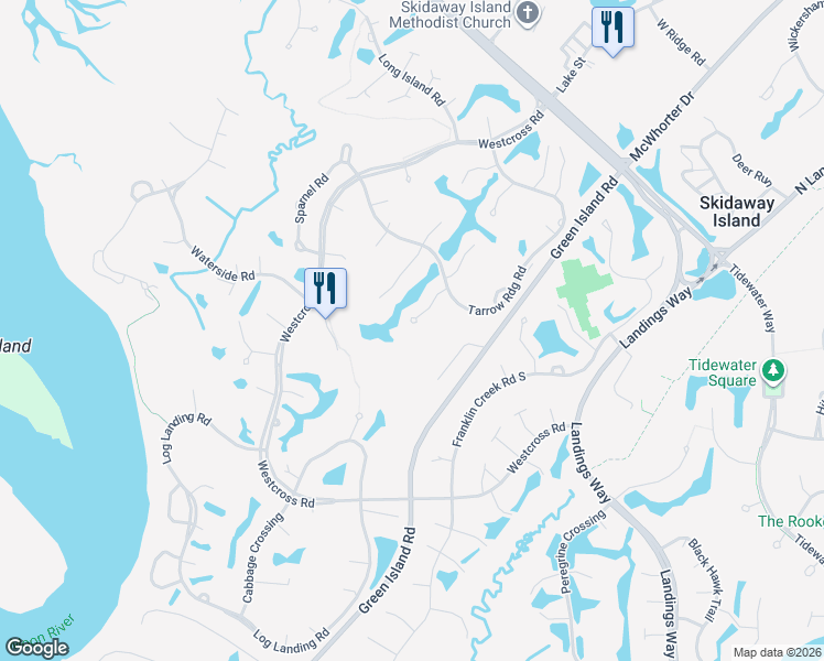 map of restaurants, bars, coffee shops, grocery stores, and more near 7 Springpine Lane in Savannah
