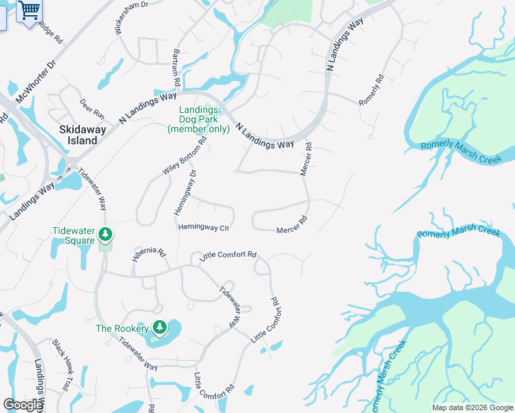 map of restaurants, bars, coffee shops, grocery stores, and more near 119 Mercer Road in Savannah