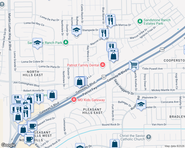 map of restaurants, bars, coffee shops, grocery stores, and more near 4940 Cattle Lane in El Paso