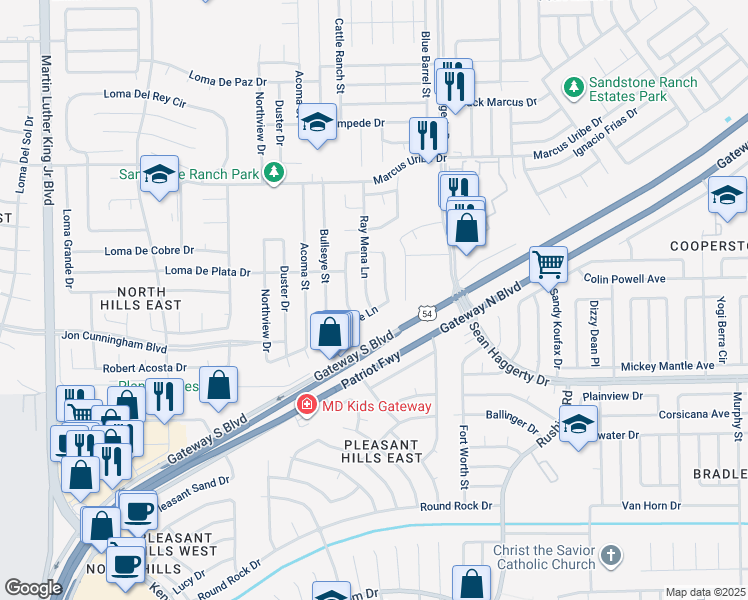 map of restaurants, bars, coffee shops, grocery stores, and more near 4940 Cattle Lane in El Paso
