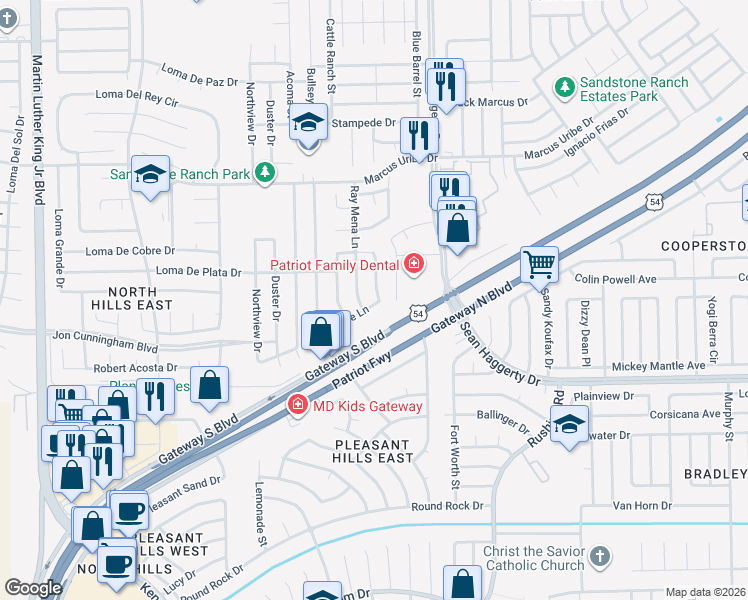 map of restaurants, bars, coffee shops, grocery stores, and more near 4940 Cattle Lane in El Paso