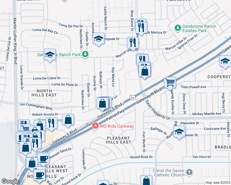 map of restaurants, bars, coffee shops, grocery stores, and more near 10936 Ray Mena Lane in El Paso