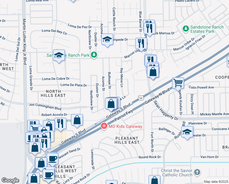 map of restaurants, bars, coffee shops, grocery stores, and more near 10945 Cattle Ranch Street in El Paso