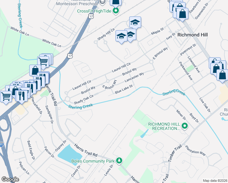 map of restaurants, bars, coffee shops, grocery stores, and more near 108 Bristol Way in Richmond Hill