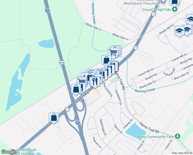 map of restaurants, bars, coffee shops, grocery stores, and more near Ocean Highway in Richmond Hill
