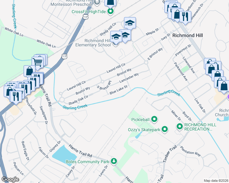 map of restaurants, bars, coffee shops, grocery stores, and more near 148 Blue Lake Street in Richmond Hill