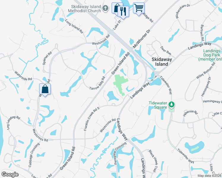 map of restaurants, bars, coffee shops, grocery stores, and more near 15 Highgate Lane in Savannah